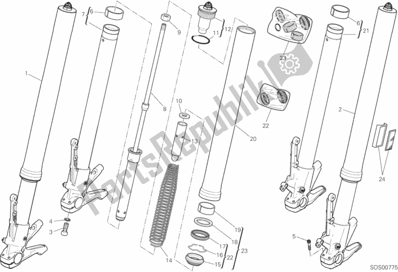 All parts for the Front Fork of the Ducati Multistrada 1200 Touring 2016